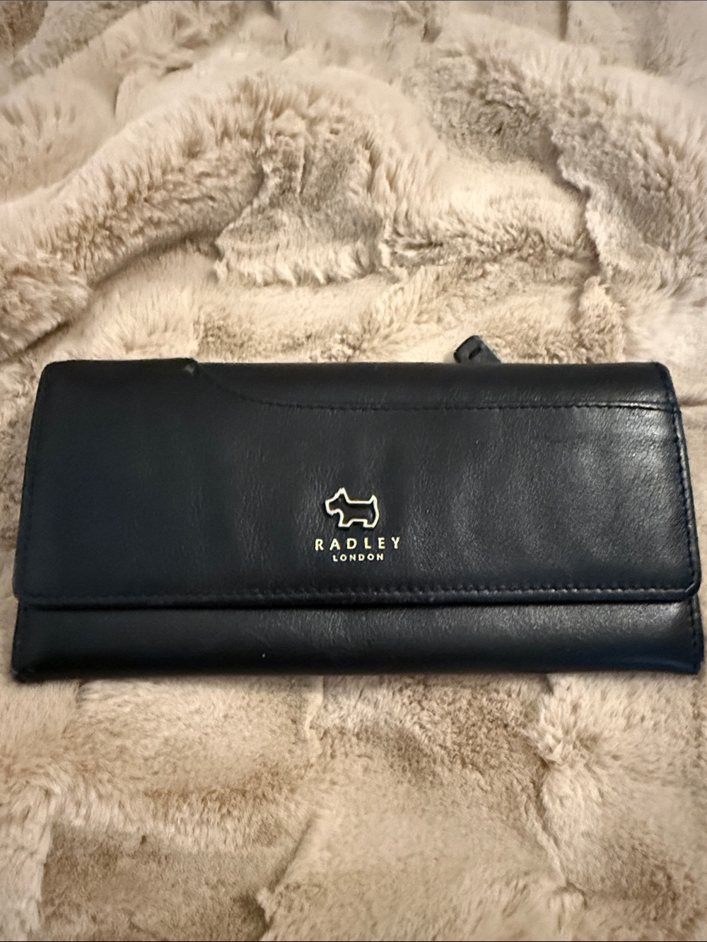 RADLEY LONDON Navy Leather Fold Wallet with Gold Logo